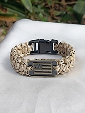 preiswerte Zubehör-USA 250. Jubiläum Männer Amerikanische Flagge Paracord Armband Langlebiges Polyester- und Legierungsmaterial Verstellbare Größe Perfekt für Unabhängigkeitstag alltägliche Freizeitkleidung
