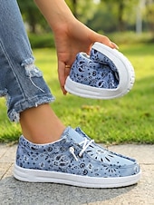 economico Sneakers da donna-scarpe da donna in tela leggera blu - scarpe da passeggio con motivo floreale paisley e suola pieghevole per viaggi estivi, passeggiate e abbigliamento casual quotidiano