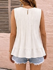  Damskie Koszulki Top babydoll Z wycięciem Dziurka Zakładki/fałdki Jednokolorowe Śłodkie Elegancki Codzienny Bez rękawów Półgolf Zwykłe topy Codzienny Wyjściowe Ubrania wakacyjne Czarny Biały Żółty