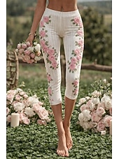 abordables -Femmes Pantalon capri Chinos Leggings Vacances ancien Streetwear Longueur mollet Taille haute Fleuri Graphique Impression Confort Doux Confortable Élastique Quotidien Extérieur Vacances Blanche Ét