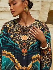 economico camicie, top e camicette-camicia in chiffon con maniche dolman con motivo vintage per le vacanze