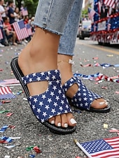  Dámské sandály s hvězdným potiskem k 250. výročí USA - pohodlné modré pantofle na přehlídky, vlastenecké akce, neformální výlety a letní oslavy
