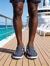 ieftine Bărbați-Espadrile slip-on bleumarin pentru bărbați, cu partea superioară respirabilă și talpă de iută, croială confortabilă pentru ținute de insulă și croazieră, ținute de plajă și activități de agrement