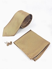 お買い得  結婚 ACC-男性用フォーマルネクタイセット、ポケットチーフとカフスボタン付き - 結婚式、ビジネスパーティー、ガライベントに最適な高級ポリエステルチェック柄ネクタイ - スタイリッシュな花婿の付添人用スーツアクセサリー（複数色）