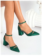 economico Madre della Sposa/Sposo-décolleté da donna in raso verde smeraldo - eleganti scarpe da mamma sposa con tacco a blocco e cinturino alla caviglia per matrimoni in giardino, ricevimenti all'aperto &amp;gala estivi formali