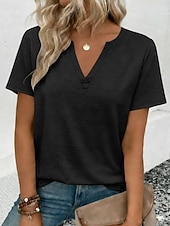 זול טי-שירט פשוטה-בגדי ריקוד נשים חולצה קצרה טופ טי צבע אחיד מסוגנן קלסי יום יומי שרוולים קצרים צווארון V חולצות רגילות יומי ליציאה סוף שבוע פול שחור לבן כחול סקיי סגול קיץ אביב