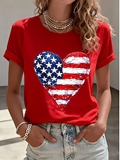  Amerikanska självständighetsdagen Dam T-shirt Mönster Grafisk Amerikanska flaggan Vintage Stylish Klassisk Kortärmad Rund hals Vanliga toppar Dagligen Helgen Blå Svart Vit Rubinrött Sommar Vår Höst