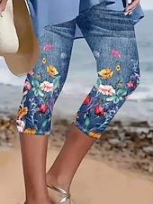economico Stampa Floreale-Per donna Pantaloni capri Leggings Vacanza Hawaiano Elegante Capri Vita media Floreale Grafico Stampato Comodità Elasticizzato All'aperto Vacanza Formale Blu Bianco Verde Estate Primavera Autunno
