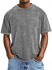preiswerte Basic-T-Shirts-Herren Baumwoll-T-Shirt Gewaschenes Hemd T-Shirt Kurzarm Rundhalsausschnitt Sommer Frühling Ganzjahres Einfarbig Einfach Retro Vintage Betrübt Tasche Stückgefärbt Gewaschen Lässig Urlaub Straße