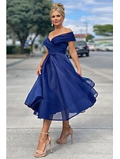 economico Abiti da cocktail-Linea ad A Lunghezza Tè Abiti da Cocktail Abiti da festa Vintage Anni 1950 Senza Maniche Senza Spalle Ospite di nozze Tulle con Pieghe