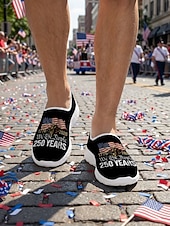  Teniși sport slip-on pentru bărbați, aniversare 250 de ani a SUA - încălțăminte confortabilă, verde militar patriotic, cu imprimeu de steag, pentru parade, 4 iulie și sărbători de vară