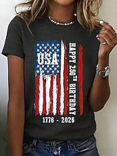  Ημέρα Αμερικανικής Ανεξαρτησίας Γυναικεία Μπλουζάκι Στάμπα Γραφική Γράμμα Αμερικάνικη σημαία Στυλάτο Κλασσικό Καθημερινό Κοντομάνικο Στρογγυλή Ψηλή Λαιμόκοψη Κανονικά μπλουζάκια Καθημερινά Μαύρο