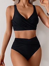 economico Bikini-Per donna Costumi da bagno Bikini Due pezzi Costume da bagno Arricciato Senza schiena Vacanza Abbigliamento da Spiaggia Semplice Scollo a V Senza Maniche Costumi da bagno