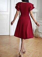voordelige Witte jurk-Dames Halflange jurk A lijn jurk Zomerjurk Casual Dagelijks Normale pasvorm Effen Korte mouw V-hals blauw Zwart Wijn Groen Zomer Lente