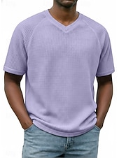 abordables T-shirt en tricot gaufré-Homme Tee-shirt Gaufre T-shirt Manche Courte Col en V Été Printemps Toutes saisons Couleur Unie Mode Designer Occasionnel Basique Manche raglan Occasionnel Quotidien Extérieur Bleu Ciel Blanc T-shirt
