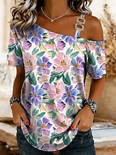 economico Maglietta Animali-Per donna Maglietta Asimmetrico Grafico Oceano Tartaruga di mare Vintage Tropicale Hawaiano Manica Corta Monospalla Collo asimmetrico Top lunghi Matrimonio in Spiaggia Quotidiano Sportivo Blu Rosa