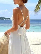 ieftine Rochie simplă-Pentru femei Rochie Maxi Rochie Slip Rochie halter Vacanță Casual În aer liber Ieșire Potrivire Largă Culoare solidă Fără manșon Gâtul halter Alb Vară Primăvară