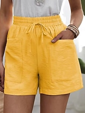 cheap Bottoms-Women's Linen-feel Pants Chinos Shorts Summer Shorts Vacation Fashion Streetwear Short High Waist Plain Pocket Elastic Waistband Comfy Comfort Soft Stretchy Outdoor Street Blue White Yellow Pink