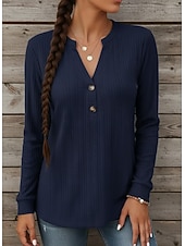 economico Bluse Semplici-Per donna Maglietta Bottoni Tinta unica Elegante Moda Manica Lunga Scollo a V Top Regolari Quotidiano Weekend Blu Nero Bianco Giallo Rosa Primavera Autunno