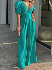 halpa rennot haalarit-Naisten Normaali Haalarit Tyylikäs Yhtenäinen väri Lyhythihainen Leveä reisi V kaula-aukko Päivittäin Loma Normaali Musta Keltainen Vaalean vihreä Kesä