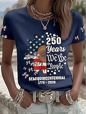  Americký den nezávislosti Dámské Tričko Tisk Grafika Americká vlajka Vinobraní stylové Klasické Krátký rukáv Tričkový Kulatý Dlouhé topy Denní Víkend Vodní modrá Bílá v modrá Černá Léto Jaro Podzim