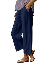 economico gamba larga e vita alta-Per donna Gamba larga Pantaloni Pantaloni casual Vacanza Moda Streetwear Lunghezza intera Vita Alta Semplice Tasca Elastico in vita Confortevole Traspirante Inelastico Quotidiano Vacanza Streetwear