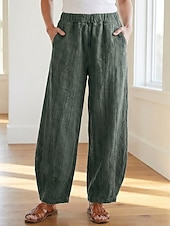 cheap Premium Linen Collection-70% Linen Women's Linen Pants Chinos Summer Pants Bloomers Vacation Streetwear Basic Full Length Medium Waist Plain Pocket Elastic Waistband Comfy Inelastic Daily Outdoor Street Violet Teal Dark