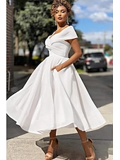 economico Abiti da cocktail-Linea ad A Lunghezza Tè Abiti da Cocktail Abiti da festa Vintage Anni 1950 Senza Maniche Senza Spalle Ospite di nozze Tulle con Pieghe