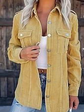 preiswerte Freizeitjacken-Damen Cordjacke Freizeitjacke Bequem Reißverschluss Tasche Knöpfe Vintage Lässig Einfach Outdoor Alltagskleidung Wochenende Regulär Umlegekragen Normale Passform Langarm Oberbekleidung Gelb Frühling