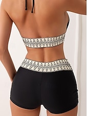 abordables Conjuntos de bikini-Mujer Bañadores Bikini 2 piezas Bermudas Traje de baño Delgado Espalda al Aire Vacaciones Ropa de playa Geométrico Escote en Pico Sin Mangas Trajes de baño