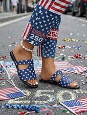  Dámské sandály s hvězdným potiskem k 250. výročí USA - pohodlné modré pantofle na přehlídky, vlastenecké akce, neformální výlety a letní oslavy