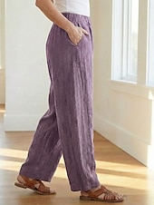 cheap Premium Linen Collection-70% Linen Women's Linen Pants Chinos Summer Pants Bloomers Vacation Streetwear Basic Full Length Medium Waist Plain Pocket Elastic Waistband Comfy Inelastic Daily Outdoor Street Violet Teal Dark