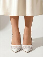 Χαμηλού Κόστους Νύφη-Γυναικεία Γάμος στον κήπο Γάμου Κοντόχοντρο Τακούνι Τακούνι Στιλέτο Μυτερή Μύτη Κομψό Δαντέλα Μοκασίνια Λευκό