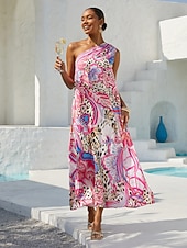 お買い得  プリントカジュアルドレス-blush&amp;beast シルキーサテン ピンク ペイズリー マキシドレス