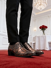ieftine Pantofi derby-Pantofi eleganți bărbătești din piele ecologică maro cu model de crocodil, pantofi de mireasă premium pentru miri și invitați preocupați de modă