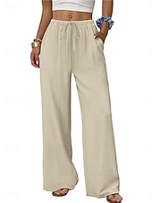 ieftine picior lat și talie înaltă-Pentru femei Pantaloni Pantaloni casual Drept Modă Șic Stradă De Bază Lungime totală Talie Înaltă Simplu Cordon Buzunar Talie elastică Comfortabil Inelastic Zilnic Vacanță Stradă Negru Bleumarin