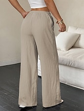 abordables jambe large et taille haute-Femmes Pantalons Pantalon décontracté Droit Vacances Mode Streetwear Longueur complète Taille haute Uni Avec Poches Taille Élastique Confort Confortable Quotidien Vacances Rue Noir Kaki Printemps