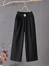  Dámské Bavlněné plátěné kalhoty Kalhoty Kalhoty pro volný čas Rovné prázdniny Módní Šik ven Po kotníky Vysoký pas Bez vzoru Kapsy Elastický pas Prodyšnost Pohodlné Neelastické Denní Dovolená ulice