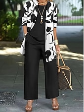 cheap Women's Blouse Suits-Women's Pants Sets Bolero Top Sleeveless Long Sleeve Round Neck Floral Graphic Print Fashion Streetwear Casual Daily Outdoor Blue Black Wine Summer Regular Fit