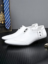 お買い得  ダービーシューズ-メンズホワイトローファー、シックなディテールを備えたクラシックなスリッポンデザイン、結婚式、教会、フォーマルなセレモニーに最適な快適なスタイル