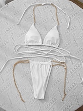 رخيصةأون أطقم البيكيني-نسائي ملابس السباحة 2 قطعة مايوه خيطي ملابس السباحة بدون ظهر العطلة ملابس الشاطئ سهل الرقبة الرسن بدون كم بدلة سباحة