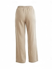 cheap Premium Linen Collection-70% Linen Women's Linen Pants Culottes Wide Leg Wide Leg Chinos Vacation Streetwear Basic Full Length Medium Waist Plain Drawstring Pocket Comfort Inelastic Daily Outdoor claret Deep Green