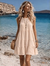 economico Vestiti-Per donna Mini Abito Abiti effetto lino Vestito Estivo Abito a trapezio Abito Estivo Vacanza Casual Quotidiano Spiaggia Vestibilità comoda Semplice Senza Maniche All'americana Blu blu navy Nero Bianco