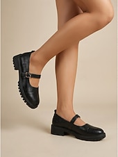 baratos Sapatilhas de mulher-Sapatilhas Mary Jane pretas femininas - sapatos casuais de bico redondo para caminhada com sola tratorada robusta &amp;Alça ajustável com fivela para uso diário e escolar. &amp; escritório