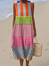 economico Abiti a Strisce e Geometrici-Per donna Abito Midi Abito a Tubino Vestito Estivo Abito a trapezio Vacanza Casual Boho Spiaggia Uscire Vestibilità comoda Grafico Geometrico Astratto Senza Maniche Girocollo Rosa Viola chiaro Zenzero