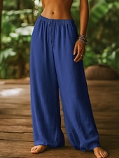 economico gamba larga e vita alta-Per donna Gamba larga Chinos Pantaloni Estivi Pantaloni Vacanza Essenziale Casual Lunghezza intera Vita Alta Semplice Tasca Fascia Elastica Comodo Comodità Morbido Micro-elastico Quotidiano
