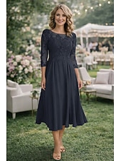 economico Lunghezza alla caviglia-Linea ad A Lunghezza alla caviglia Vestito da Festa Abito da Cocktail Abito da invitata a nozze Abito da cerimonia per signora Manica 3/4 Girocollo Elegante Ospite di nozze Festa di fidanzamento