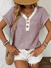 economico T-shirt semplice-Per donna Tunica Semplice Elegante Classico Casual Manica Corta Scollo a V Top Regolari Quotidiano Blu Nero Rosso Marrone Beige Estate Primavera Autunno Inverno
