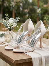 preiswerte Braut-Champagnerfarbene Brautschuhe aus Satin mit Kristallbesatz – elegante Hochzeitsschuhe für Stadthochzeiten