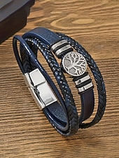 billiga Herrsmycken-Herrarmband i flerskiktat konstläder med vikingatrender – flätat konstläderarmband i flera färger, bohemisk punkstil för strandsemester, vardagskläder och present till honom